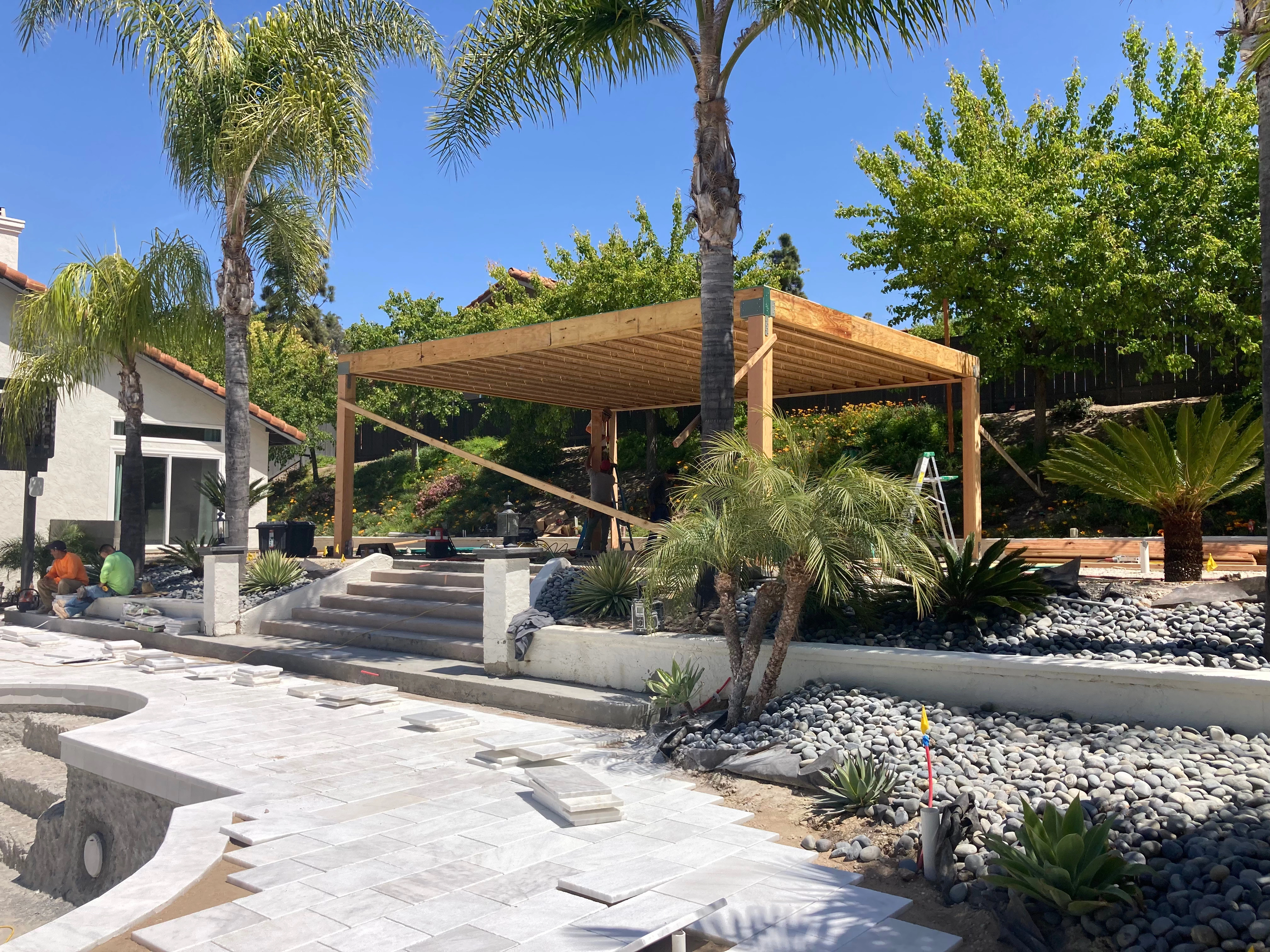 Retaining wall and paver walkway installation in San Diego